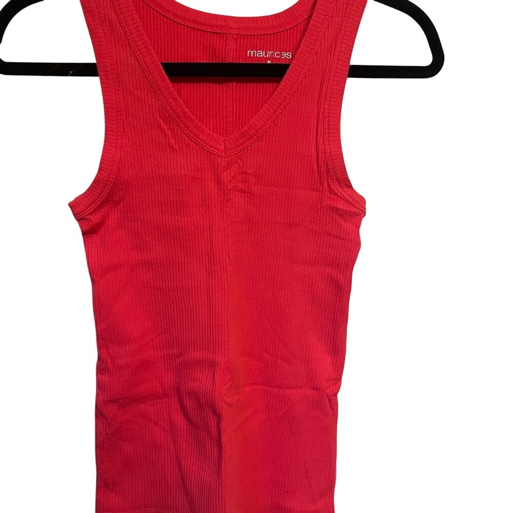 Maurices Red Ribbed V-Neck Tank Top Sleeveless Stretch Basic Shirt Small